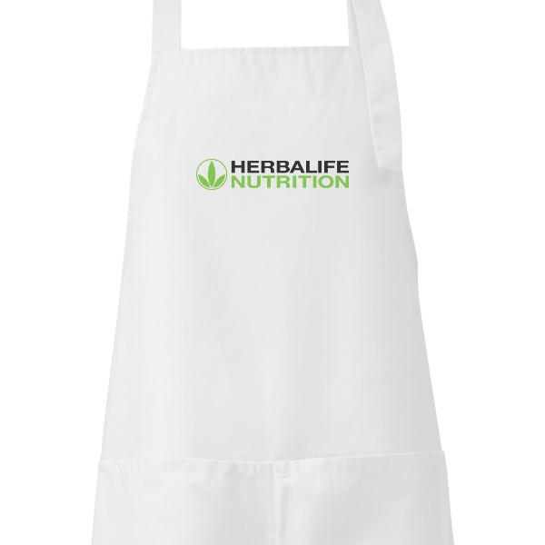 Bílá zástěra s barevným logem 