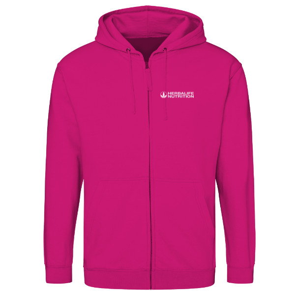 Fuchsiová mikina se zipem a bílým logem 