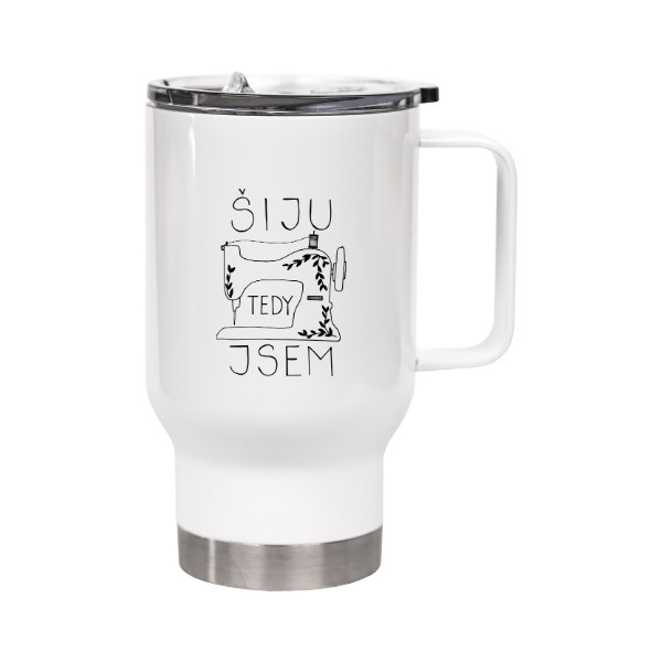 Cestovný termohrnek s uškom s potlačou Šiju, tedy jsem - termo